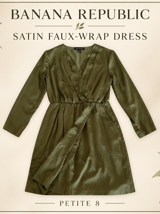 Banana Republic Dresses & Skirts - #0359 Banana Republic Olive Green Faux-Wrap Dress Petite 8